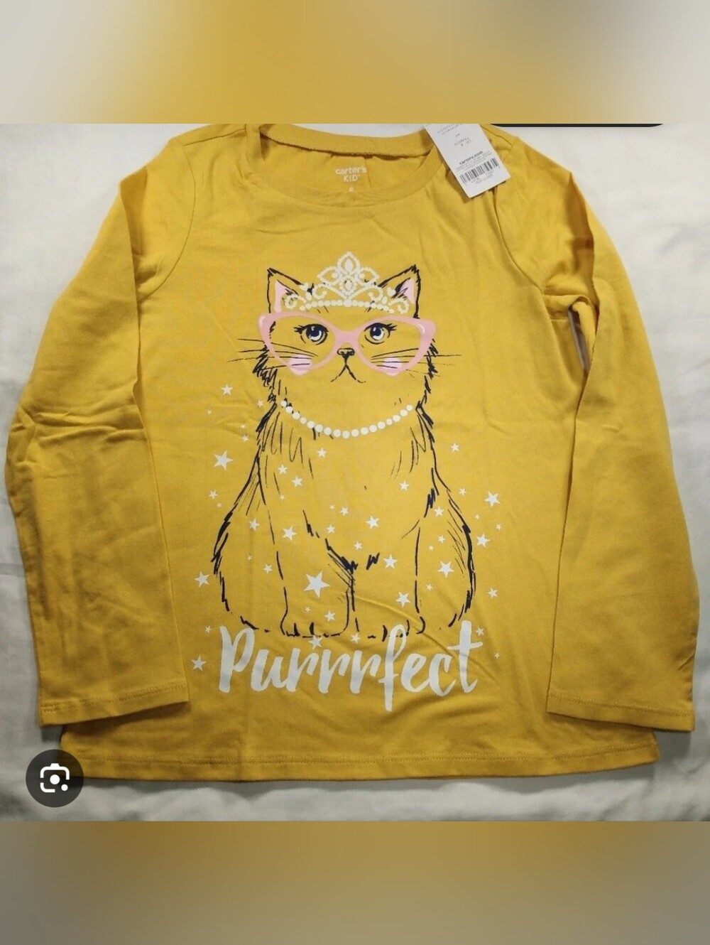 Carter's Purrrfect Cat in Crown Yellow Long Sleeve Tee with Crown, 3T